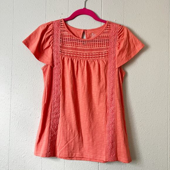 St. John's Bay Tops - St. John's Bay Crochet Flutter Sleeve Womens Top Petite S Indie Boho Chic Beachy